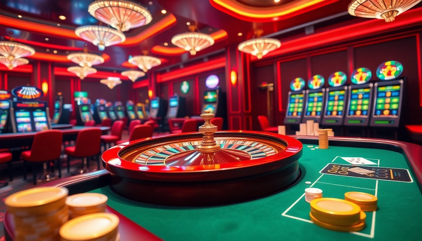 Engage with exciting gambling experiences at tr88 trang chủ with a thrilling casino scene filled with poker chips and roulette wheels.