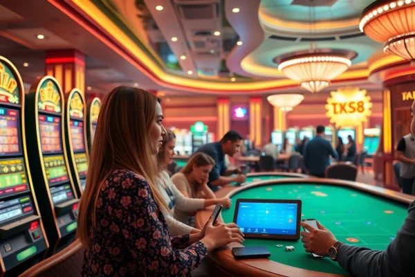 Engaging online gambling scene at tk88win.live featuring vibrant digital casino atmosphere with players.