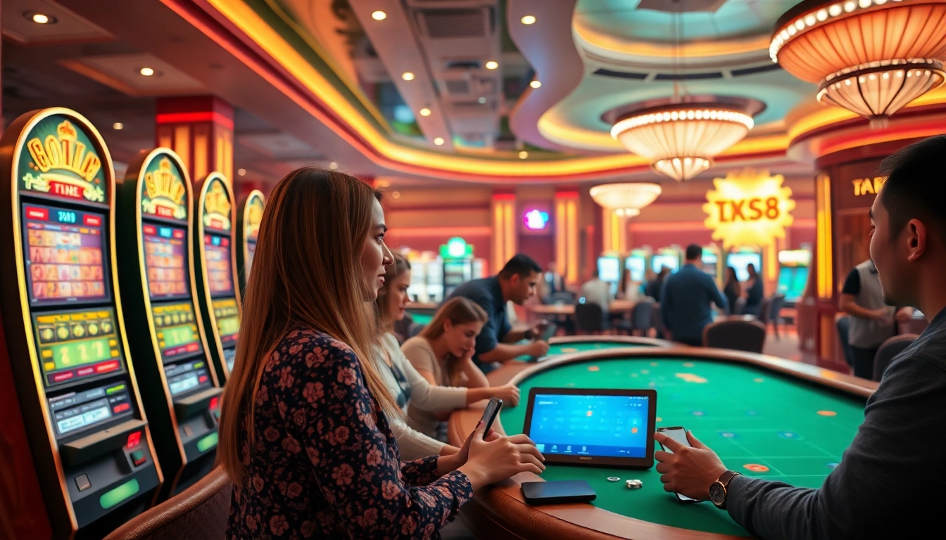 Engaging online gambling scene at tk88win.live featuring vibrant digital casino atmosphere with players.