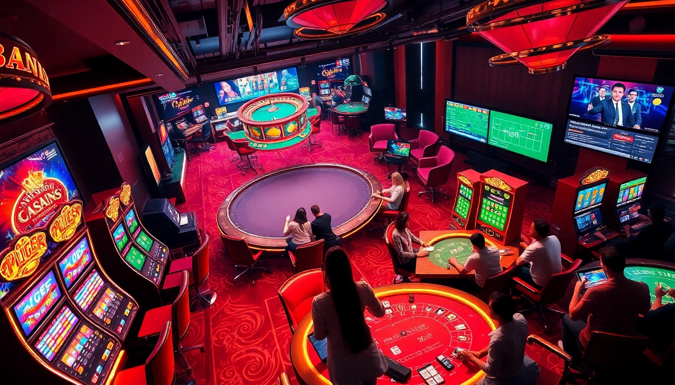 Exciting online casino ambiance depicting vibrant games at trang chủ BL555, featuring slot machines and player engagement.